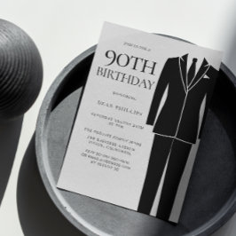 Invitación Black Suit & Tie Mens 90 cumpleaños