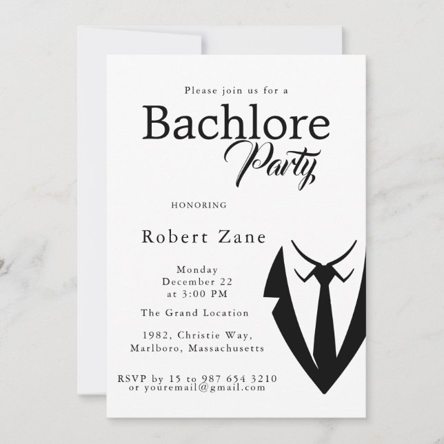 Invitación Black Suit & Tie Men's Bachelor Party Invitation (Anverso)