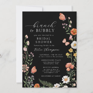 Invitación Black Summer Boho Wildflower Brunch Bridal Shower