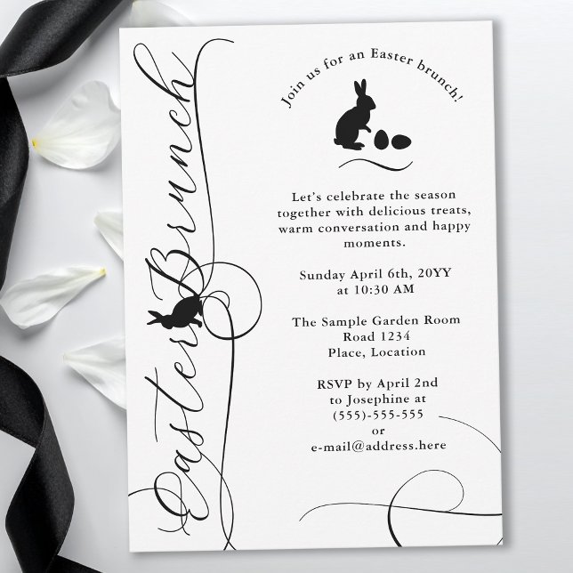 Invitación Black Swirly Flourishes With Bunnies Easter Brunch (Subido por el creador)