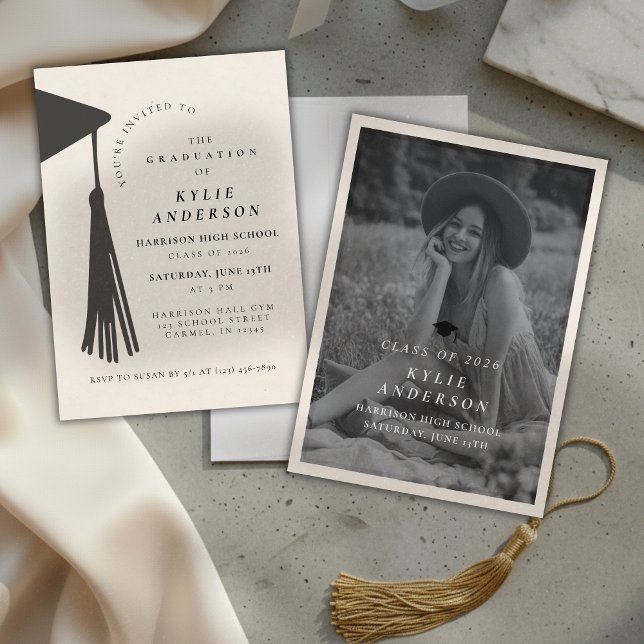 Invitación Black Tassel Senior Photo High School Graduation  (Black Tassel Senior Photo High School Graduation Invitation)