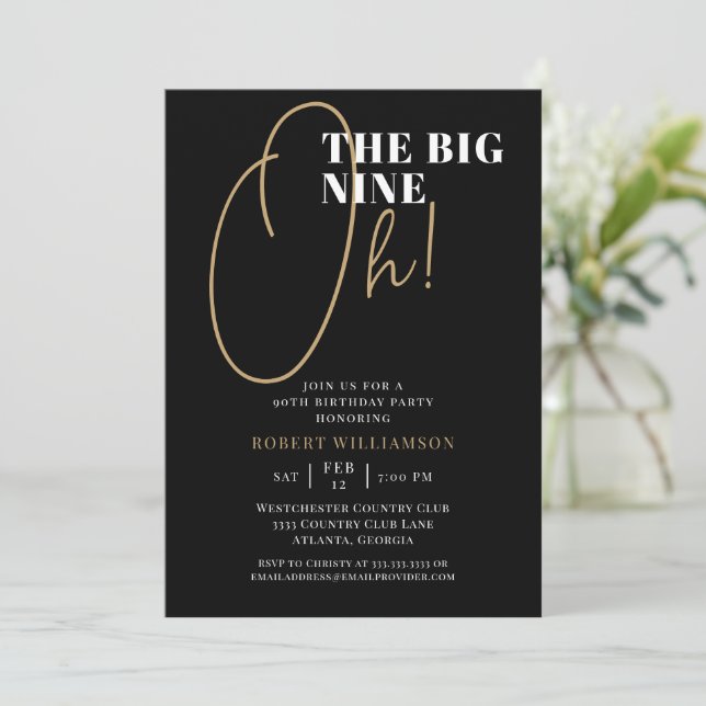 Invitación Black The Big 90th Surprise Birthday Invitation (Anverso de pie)