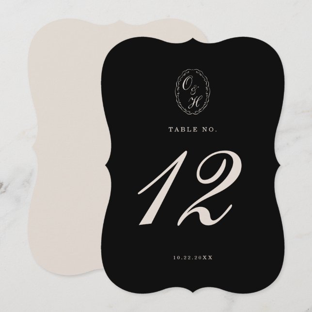Invitación Black Tie Die-Cut Wedding Table Number (Anverso / Reverso)