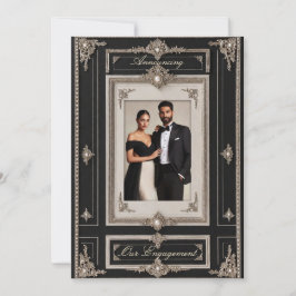 Invitación Black Tie Engagement Elegant Black White Photo 