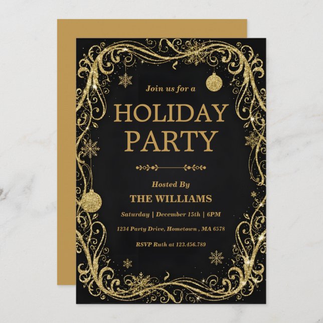 Invitación Black Tie Holiday & New Year’s Eve Celebration (Anverso / Reverso)