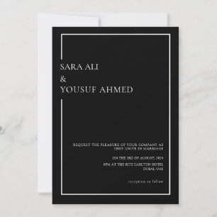 Invitación Black Tie Modern Minimal Script Muslim Boda