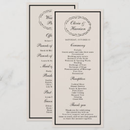 Invitación Black Tie Wedding Classic Program Card
