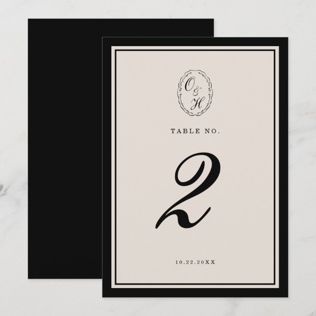 Invitación Black Tie Wedding Classic Table Number (Anverso / Reverso)