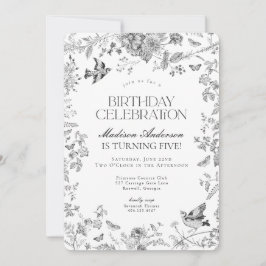 Invitación Black Toile De Jouy Vintage Floral Birthday Party