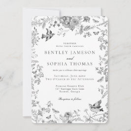 Invitación Black Toile De Jouy Vintage French Floral Wedding