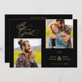 Invitación Black Trendy 2 Photos Fake Golden