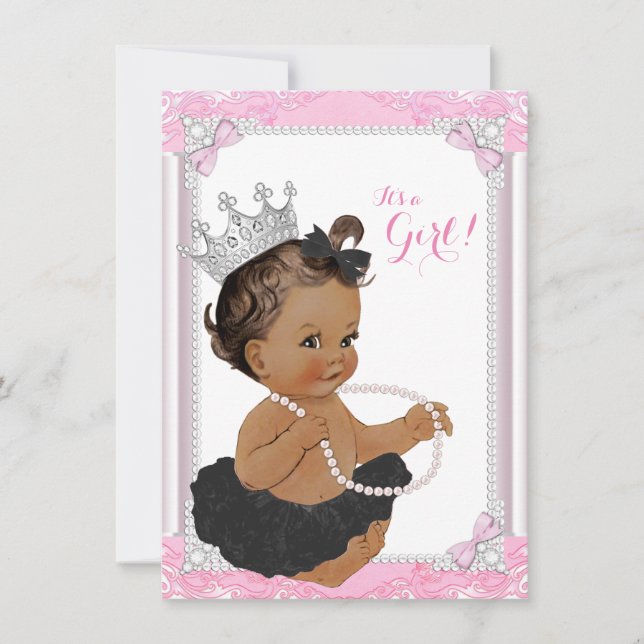 Invitación Black Tutu Lace Pearl Baby Shower (Anverso)