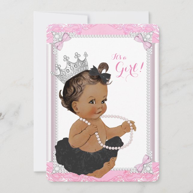 Invitación Black Tutu Lace Pearl Baby Shower (Anverso)