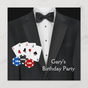 Invitación Black Tuxedo Mans Poker Birday Party