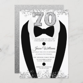 Invitación Black Tuxedo Suit Silver es 70 cumpleaños