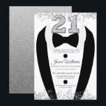 Invitación Black Tuxedo Suit Silver Hens 21ª Fiesta de cumple<br><div class="desc">Black Tuxedo Suit Silver Mens 21ª fiesta de cumpleaños Variaciones de invitación a la invitación y artículos coincidentes en nuestra tienda</div>