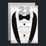 Invitación Black Tuxedo Suit Silver Hens 21ª Fiesta de cumple<br><div class="desc">Black Tuxedo Suit Silver Mens 21ª fiesta de cumpleaños Variaciones de invitación a la invitación y artículos coincidentes en nuestra tienda</div>