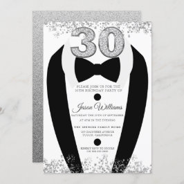 Invitación Black Tuxedo Suit Silver significa Fiesta de cumpl