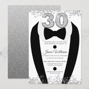 Invitación Black Tuxedo Suit Silver significa Fiesta de cumpl
