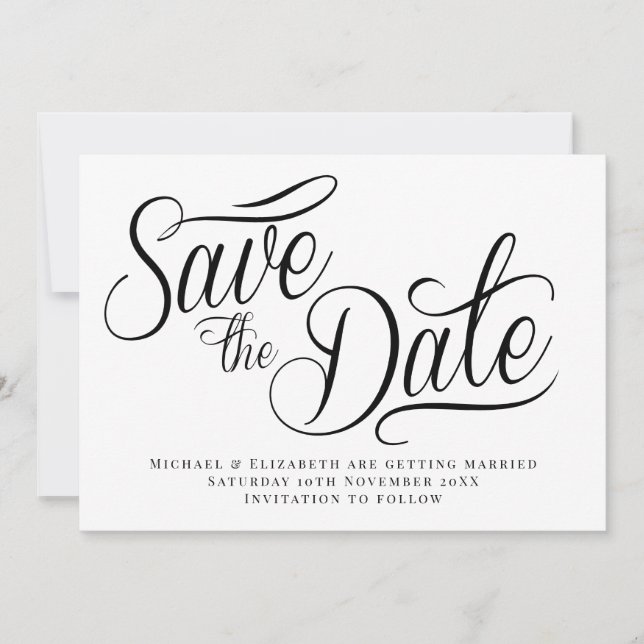 Invitación Black Typo Modern White Save The Date  (Anverso)