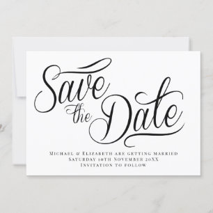 Invitación Black Typo Modern White Save The Date 