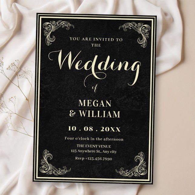 Invitación Black vintage elegant wedding  (Subido por el creador)