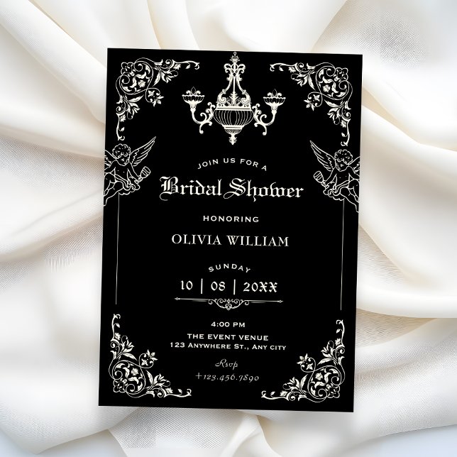 Invitación Black Vintage gothic arch angels bridal shower (Subido por el creador)