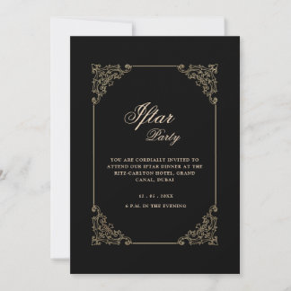 Invitación Black Vintage Ornate Gold Frame Script Iftar Party