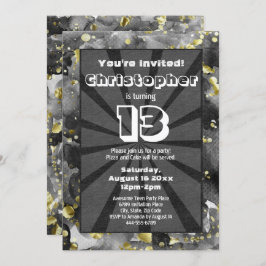 Invitación Black Watercolor Art Teen Boys Birthday Party Invi