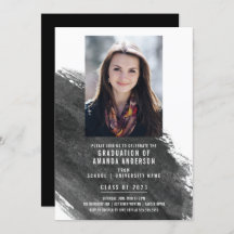 Black Watercolor Photo Graduation Party Invitation