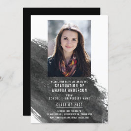 Invitación Black Watercolor Photo Graduation Party Invitation