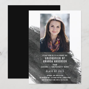 Invitación Black Watercolor Photo Graduation Party Invitation