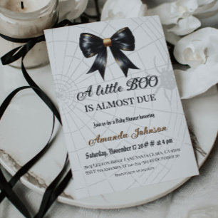 Invitación Black Web Halloween Little Boo Bow Baby Shower