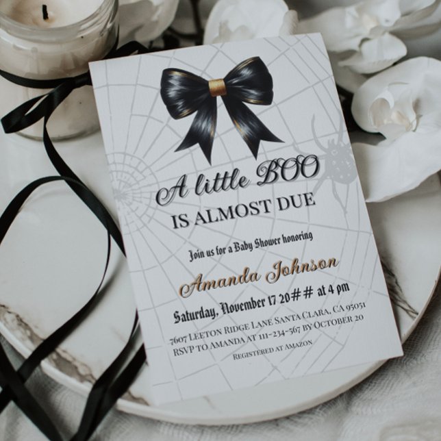 Invitación Black Web Halloween Little Boo Bow Baby Shower (Subido por el creador)