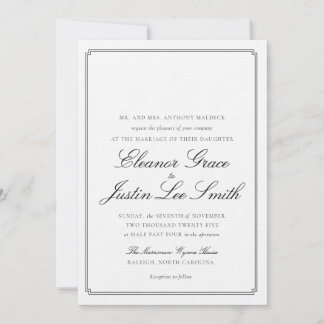 Invitación Black Wedding Invitation with Monogram Space
