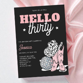 Invitación Black Western Disco Cowgirl 30th Birthday Party