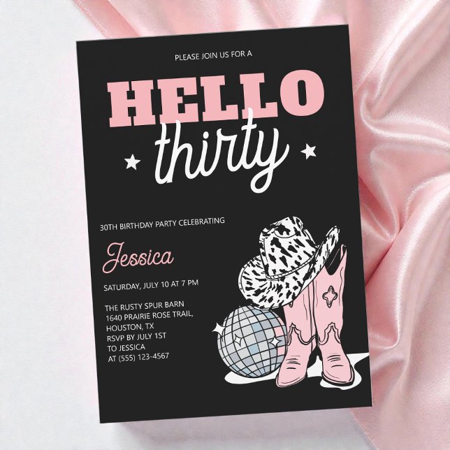 Invitación Black Western Disco Cowgirl 30th Birthday Party (Black Western Disco Cowgirl 30th Birthday Party Invitation)