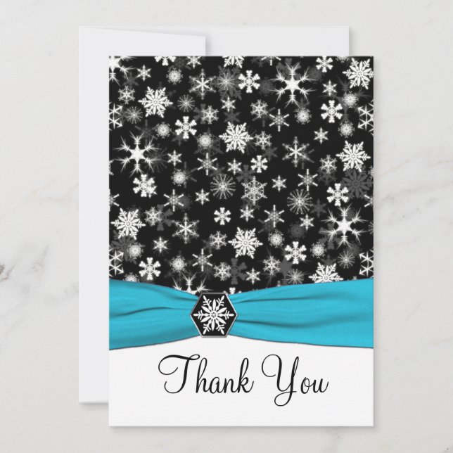 Invitación Black, White, Aqua Snowflakes Gracias Card-Flat (Anverso)