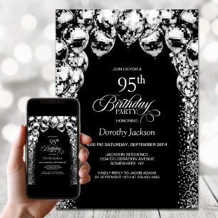 Invitación Black White Balloons 95th Birthday Party