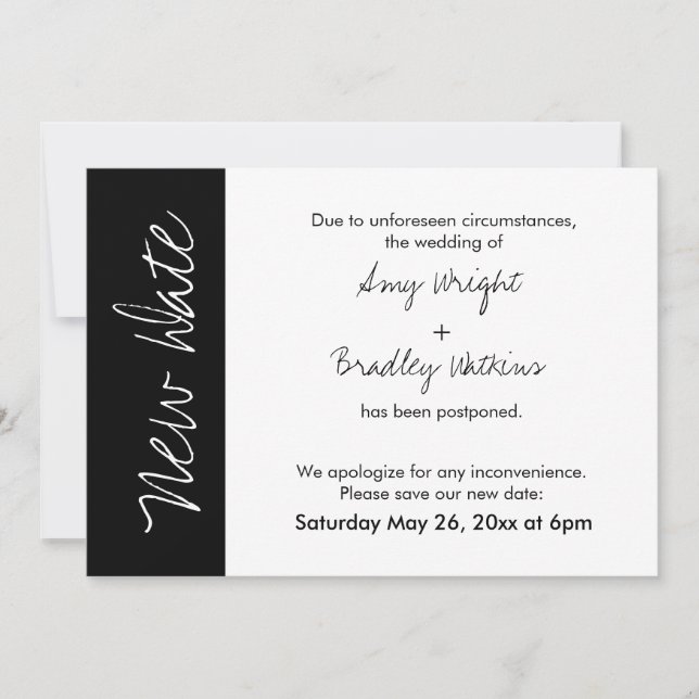Invitación Black White Block Nueva fecha Boda pospuesta nueva (Anverso)