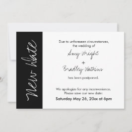 Invitación Black White Block Nueva fecha Boda pospuesta nueva