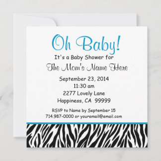 Invitación Black White Blue Bow Zebra Boy Baby Shower S02