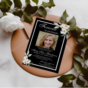 Invitación Black White Boho Green Funeral Memorial Service