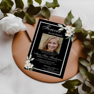 Invitación Black White Boho Green Funeral Memorial Service