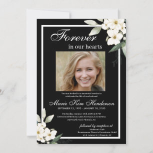 Invitación Black White Boho Green Funeral Memorial Service