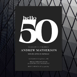 Invitación Black White Bold Modern Hello 50 Birthday Party