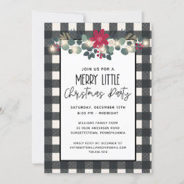 Invitación Black White Check Merry Little Navidades Fiesta