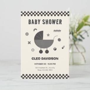 Invitación Black white Checkered baby strot baby ducha bebé
