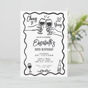 Invitación Black & White Cheers de moda con 30 años de cumple