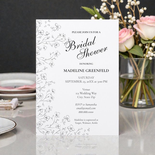 Invitación Black & White Cherry Blossoms Floral Bridal Shower (Subido por el creador)